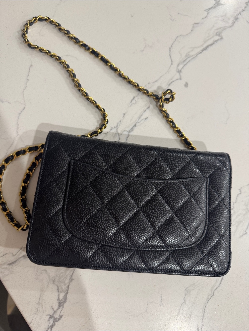 CHANEL wallet on chain Black Quilted Caviar Leather Gold Chain - Picture 3 of 4
